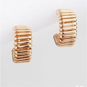 Torrid Gold Tone Ribbed‎ Hoop Earrings Trendy Chic Statement Jewelry
